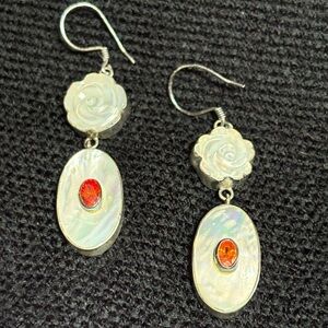 Elegant Silver, Mother of Pearl, and Citrine Earrings